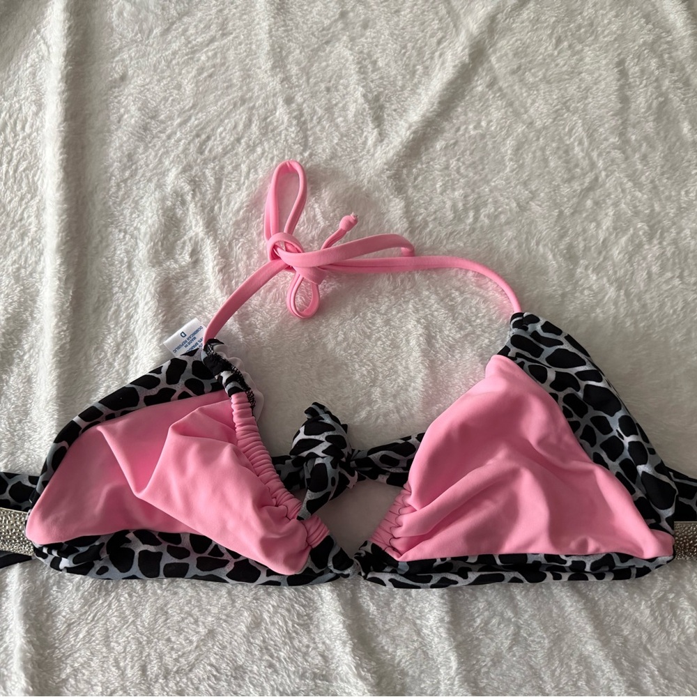 Venus Grey Black Animal Print Pink Silver Accents Bikini Top Cup D Bottoms 4 - Picture 3 of 8
